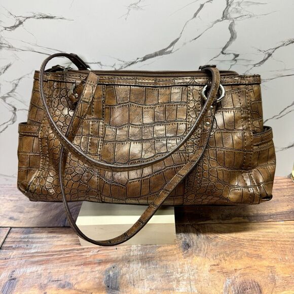 Relic Faux Alligator Shoulder Handbag Purse Brown Double Handle - Picture 6 of 16